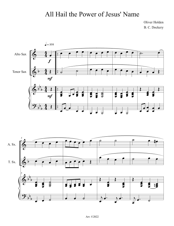 All Hail the Power of Jesus' Name (Alto and Tenor Sax Duet with Piano Accompaniment) (arr. B. C. Dockery)