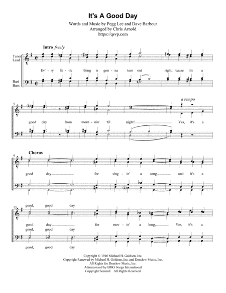 It's A Good Day (arr. Chris Arnold)