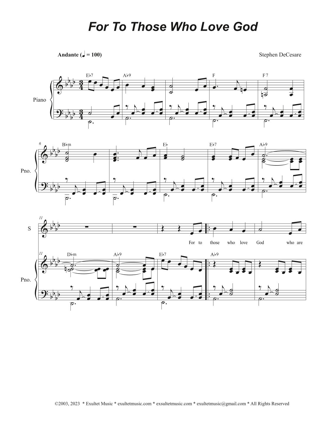 For To Those Who Love God (Duet for Soprano and Tenor solo)