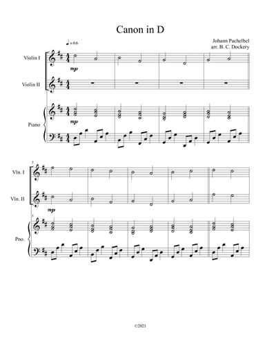 Canon in D for 2 Violins and Piano (arr. B. C. Dockery)