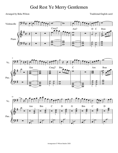 God Rest Ye Merry Gentlemen--cello solo (arr. Beka Wilson)