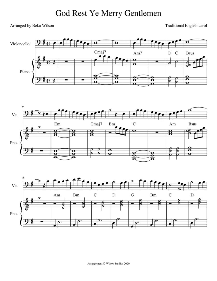 God Rest Ye Merry Gentlemen--cello solo (arr. Beka Wilson)