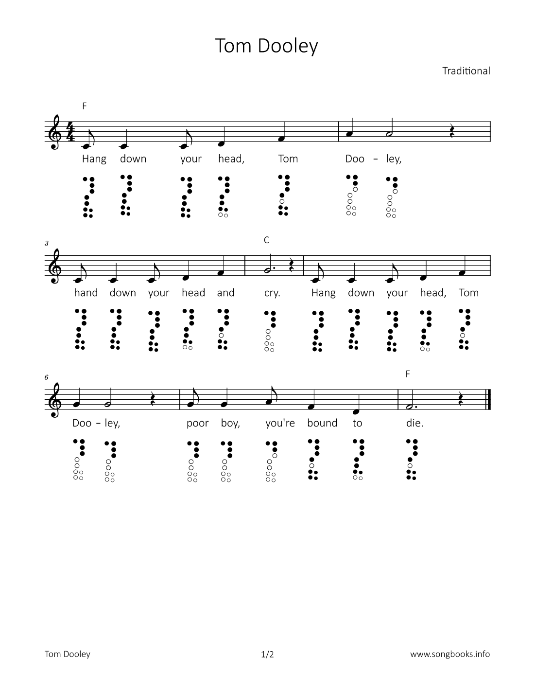 Tom Dooley (arr. songbooks.info)
