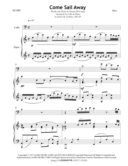 Come Sail Away (arr. James M. Guthrie, ASCAP)
