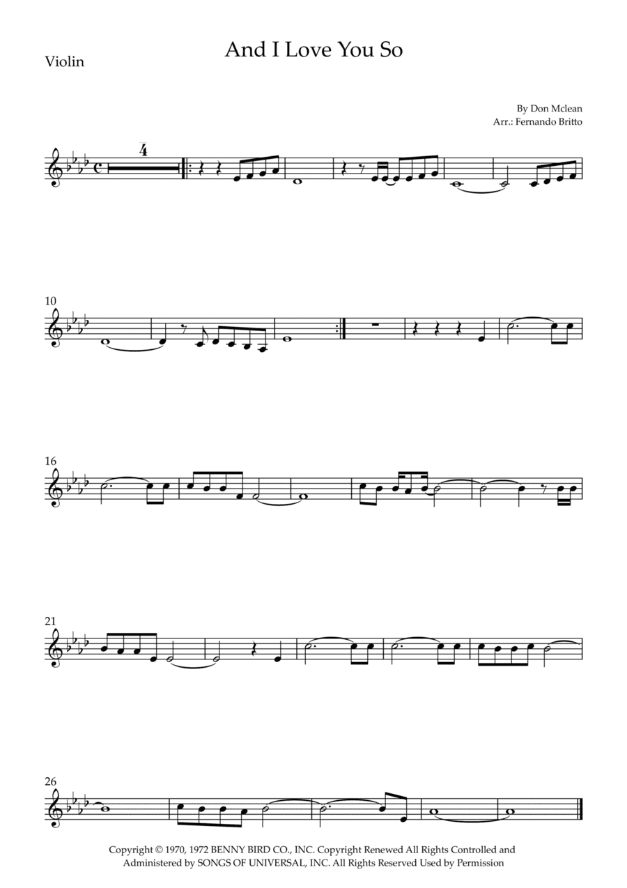And I Love You So (arr. Fernando Britto)