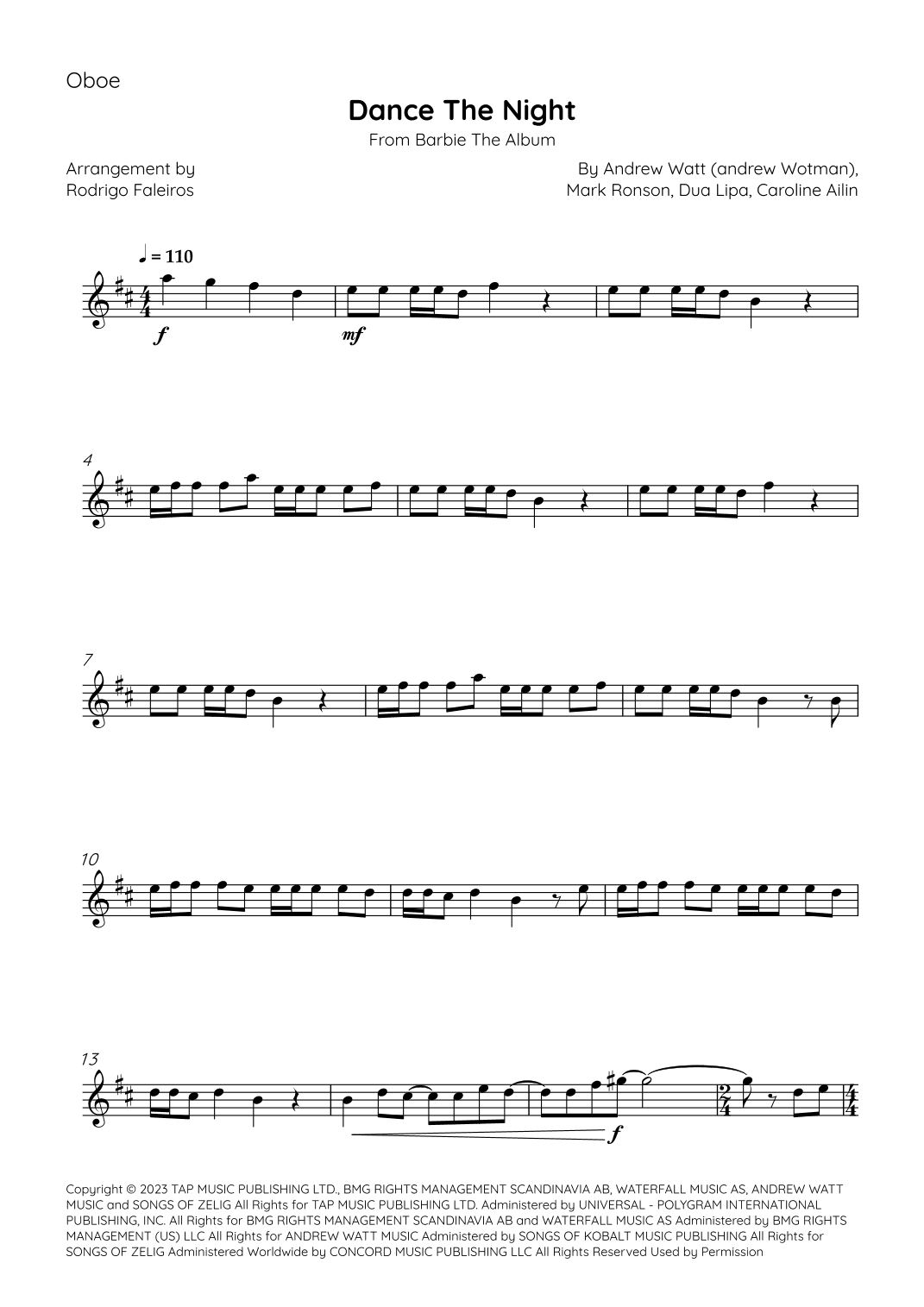 Dance The Night (arr. Rodrigo Faleiros)