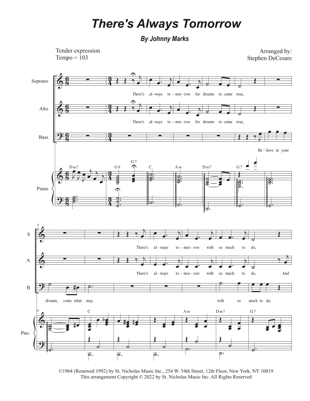 There's Always Tomorrow (arr. Stephen DeCesare)