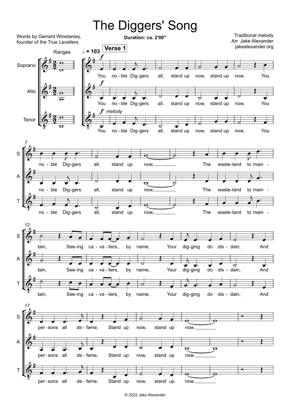 The Diggers' Song - SAT a cappella (arr. Jake Alexander)