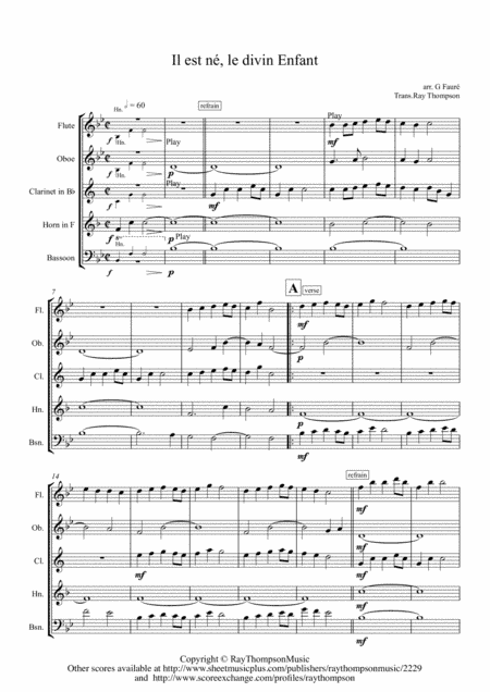 Faure: Il est né, le divin Enfant - wind quintet (arr. Ray Thompson)