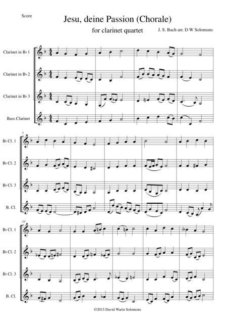 Jesus deine Passion for clarinet quartet (arr. David Warin Solomons)