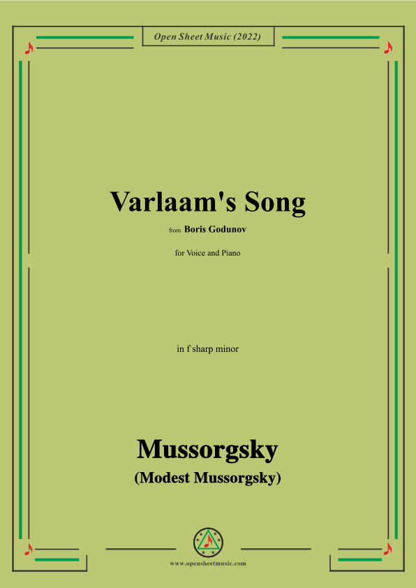 Mussorgsky-Varlaam's Song,in f sharp minor,from Boris Godunov,for Voice and Piano (arr. OSM Press)