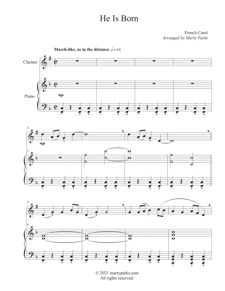 He Is Born Clarinet-Piano) (arr. Marty Parks)