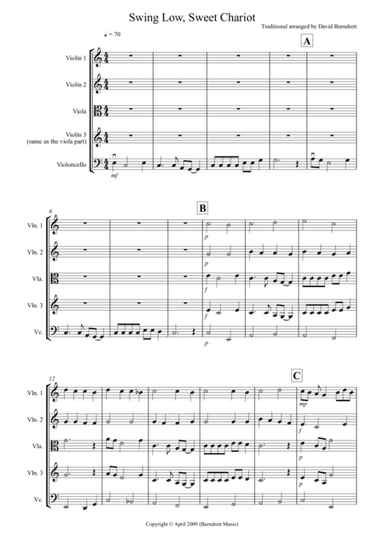 Swing Low, Sweet Chariot for String Quartet (arr. David Burndrett)
