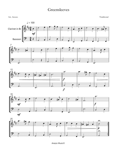greensleeves sheet music celtic traditional clarinet and bassoon (arr. Arezzo Music)