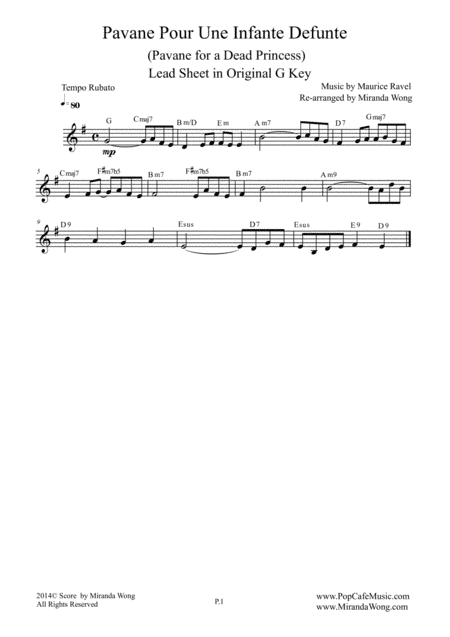 Pavane Pour Une Infante Defunte (Pavanne for a Dead Princess) - Violin Solo in G Key (With Chords) (arr. Miranda Wong)