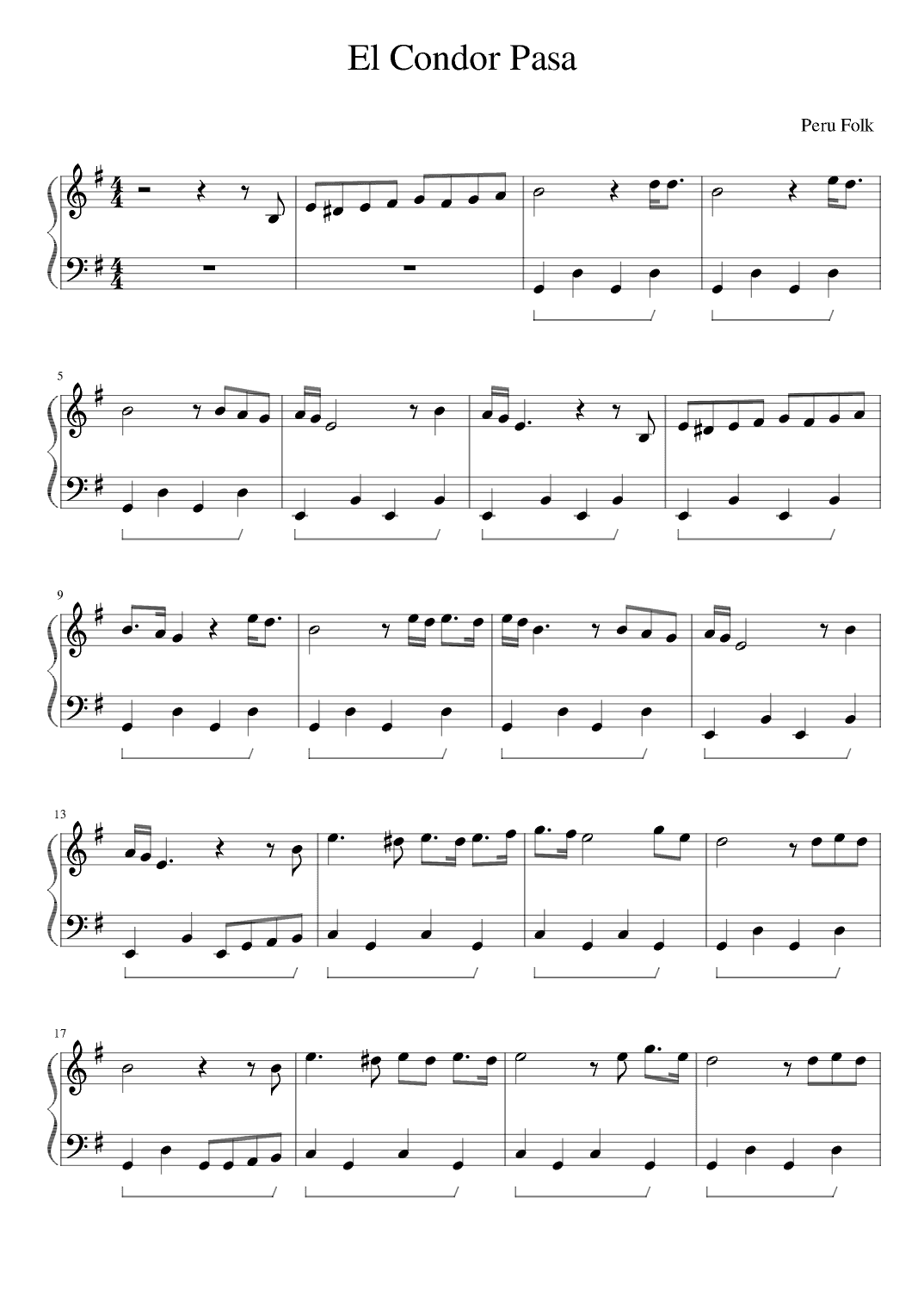 El Condor Pasa (If I Could) - Peru Folk- For Easy Piano (arr. poon)