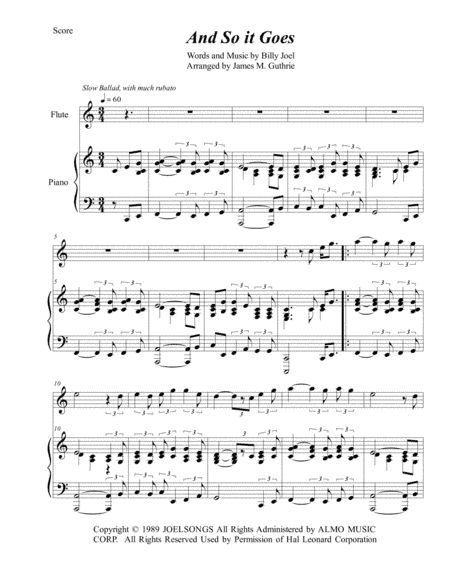 And So It Goes (arr. James M. Guthrie, ASCAP)