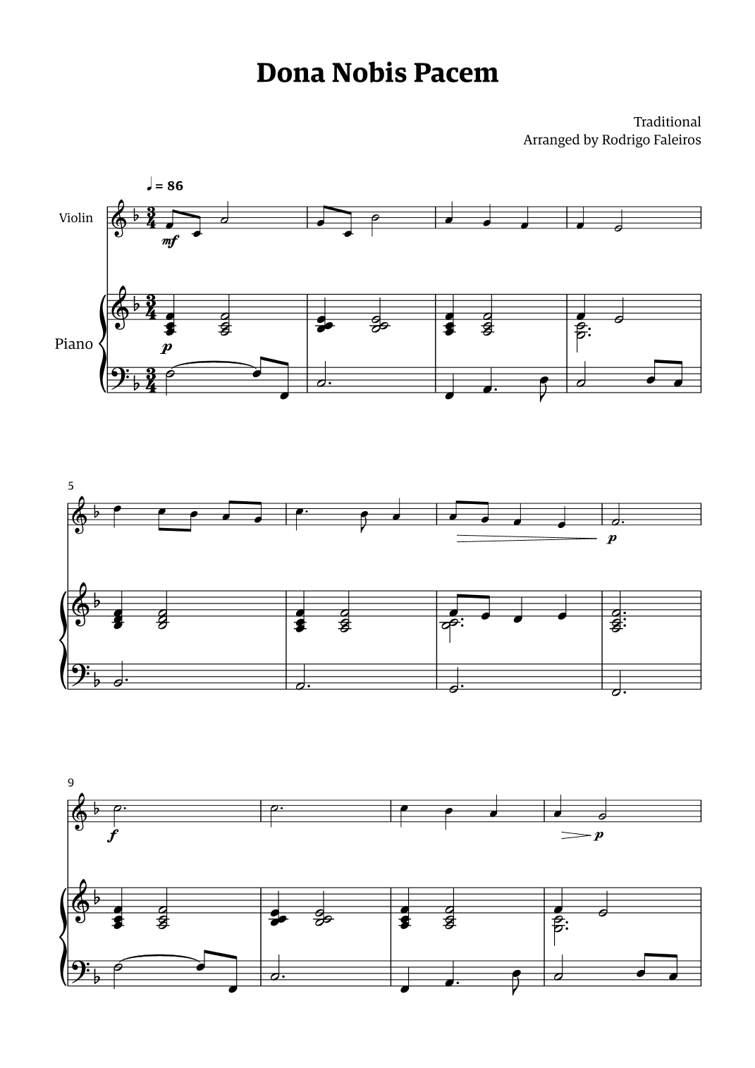 Dona Nobis Pacem - for violin (with piano accompaniment) (arr. Rodrigo Faleiros)