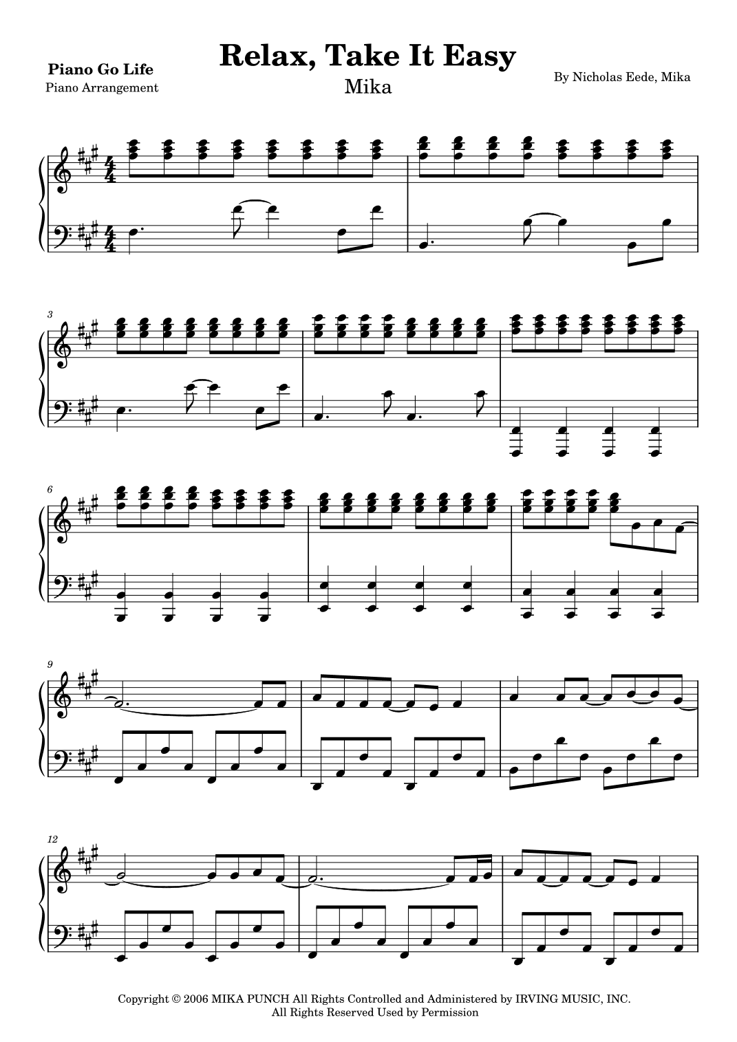 Relax (take It Easy) (arr. Piano Go Life)