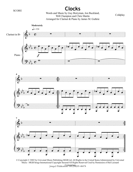 Clocks (arr. James M. Guthrie, ASCAP)