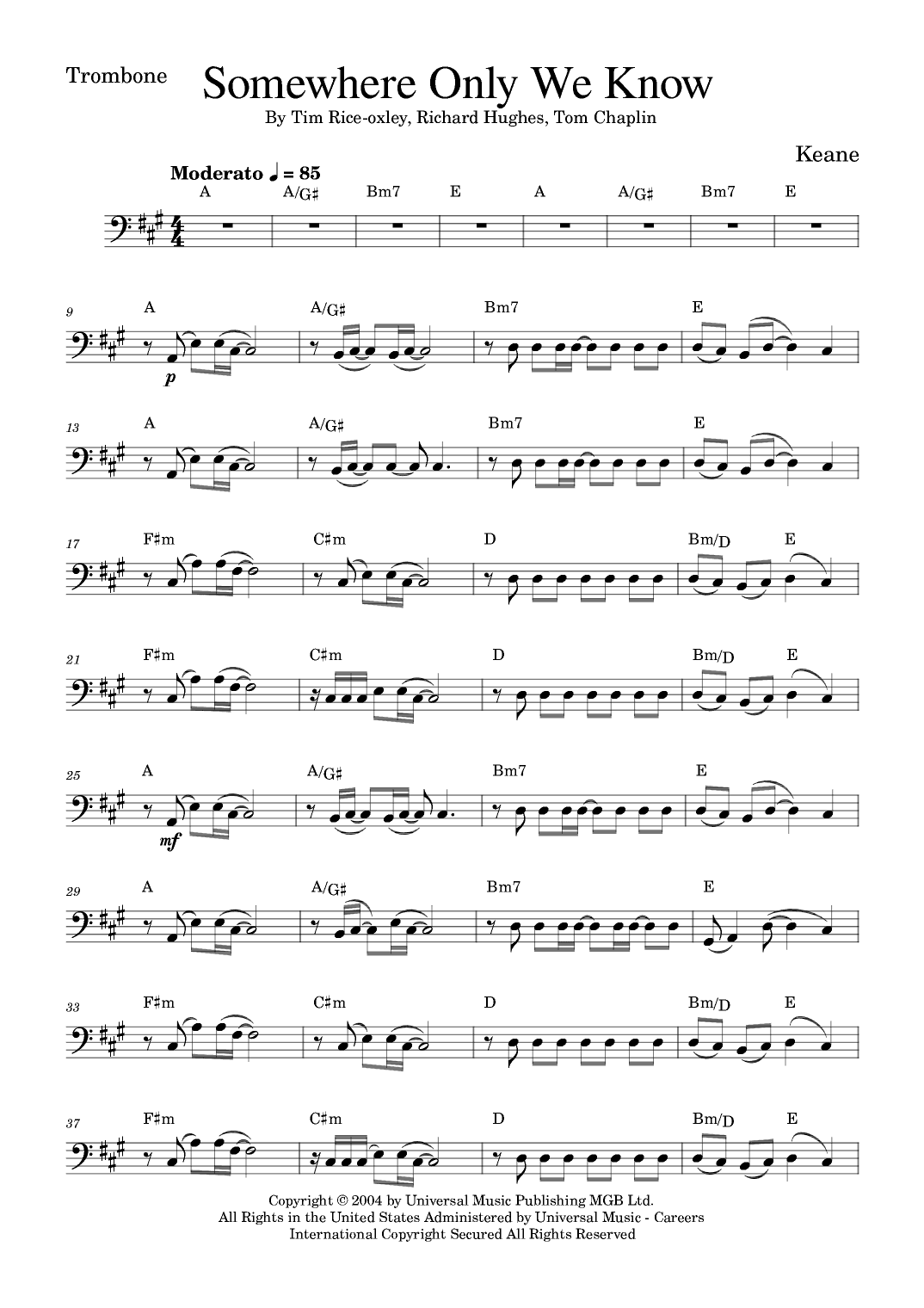 Somewhere Only We Know (arr. Golden Skull Editions)