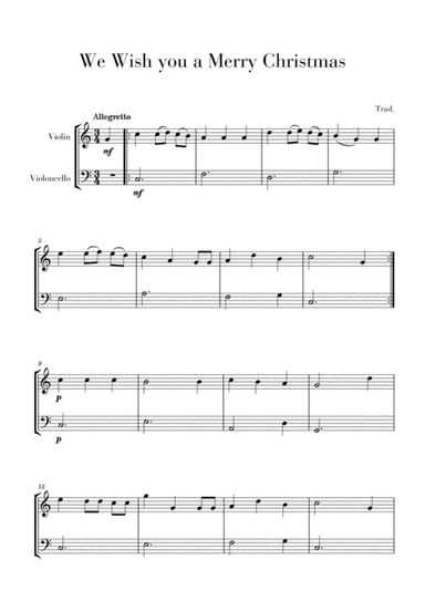 We Wish you a Merry Christmas for Violin and Cello (arr. Cadenza Editions)