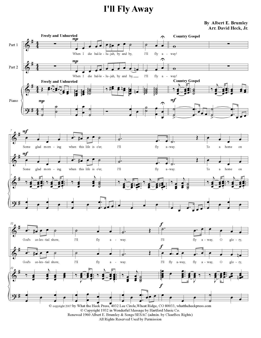 I'll Fly Away (arr. David Heck, Jr.)