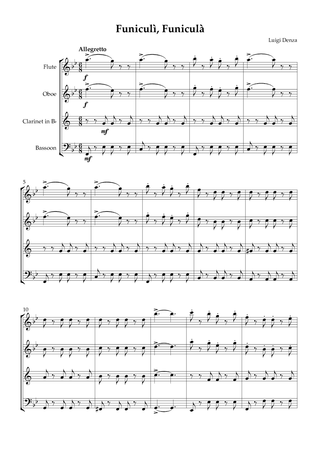 Funiculì, Funiculà - For Woodwind Quartet (arr. Karen Gueiros)