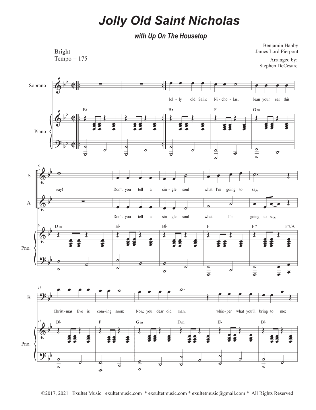 Jolly Old Saint Nicholas (with "Up On The Housetop") (Vocal Trio - (SAB) (arr. Stephen DeCesare)