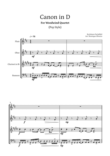 Canon in D (Pop Style) - For Woodwind Quartet (arr. Henrique Oliveira)
