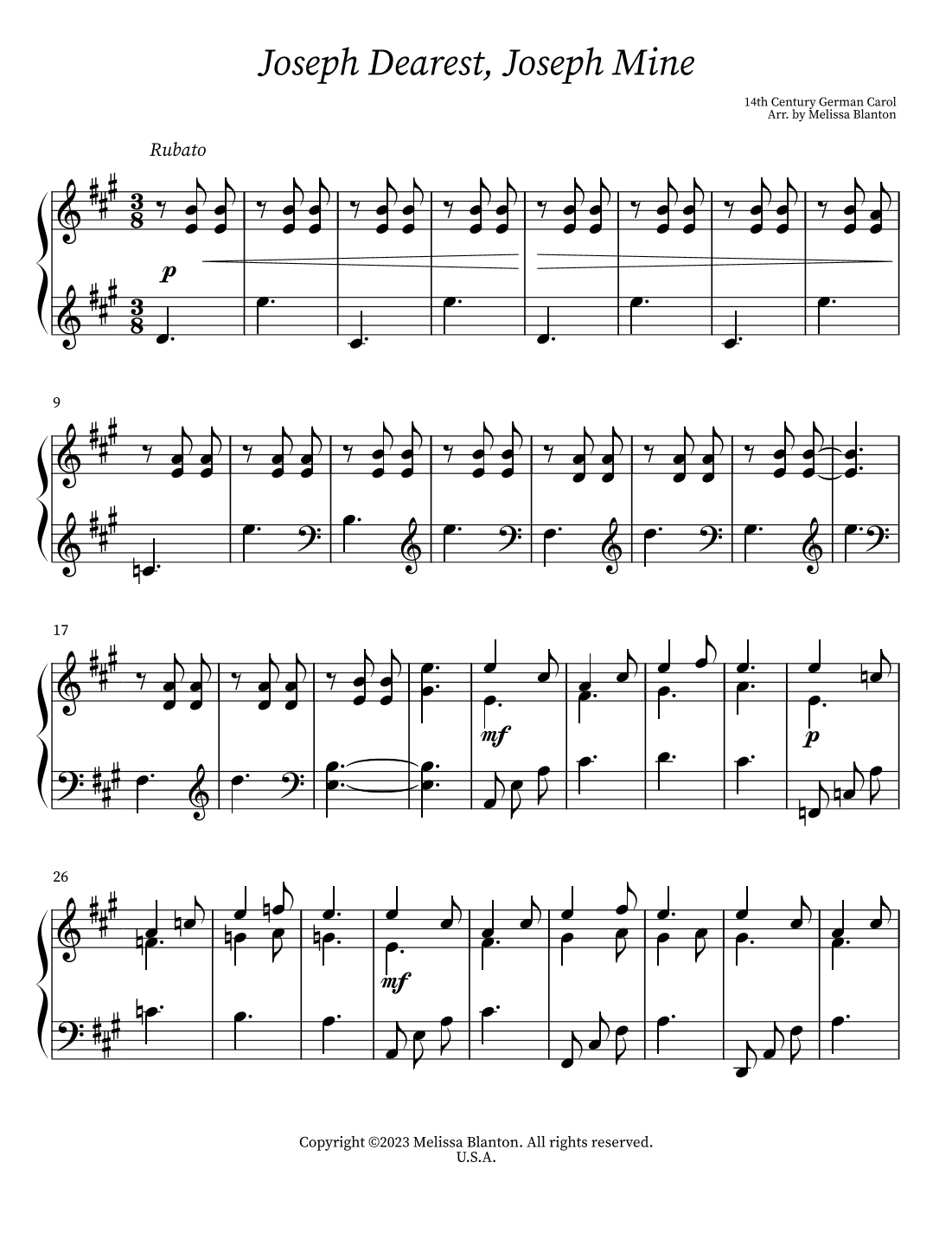 Joseph Dearest, Joseph Mine (arr. Melissa Blanton)