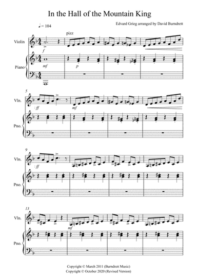 In the Hall of the Mountain King for Violin and Piano (arr. David Burndrett)