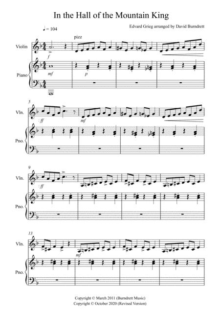 In the Hall of the Mountain King for Violin and Piano (arr. David Burndrett)