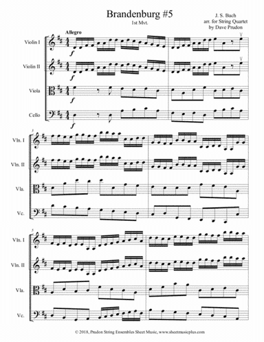 Brandenburg Concerto #5, 1st Mvt. for String Quartet (arr. Dave Prudon)