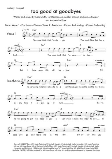 Too Good At Goodbyes (arr. Andrea La Rose)