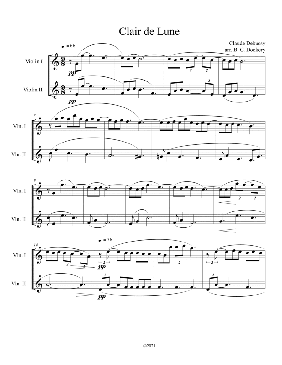 Clair de Lune (Violin Duet) (arr. B. C. Dockery)