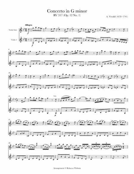 Concerto in G Minor, RV 317/Op. 12 No. 1 (arr. 2 violins) (arr. Rebecca Wishnia)