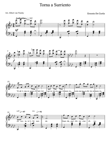 Torna a Surriento_F -  major key (or relative minor key) (arr. Albert van Niasky)