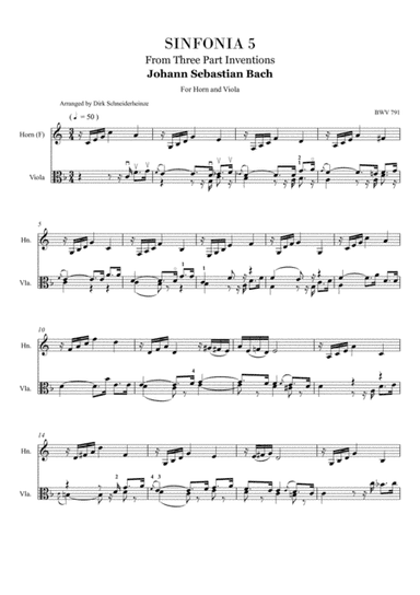 J.S. Bach - SINFONIA #5 - Arranged for Horn and Viola (arr. Dirk Schneiderheinze)