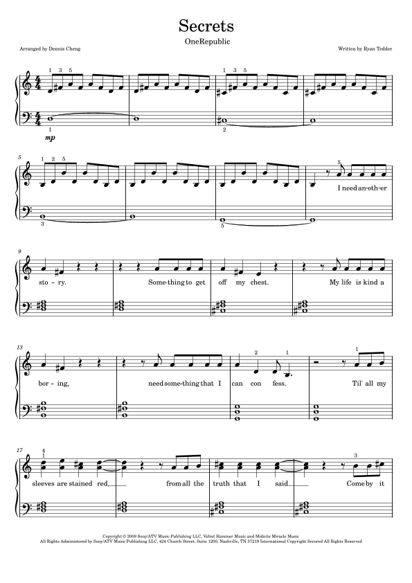 Secrets (arr. Dennis Cheng)