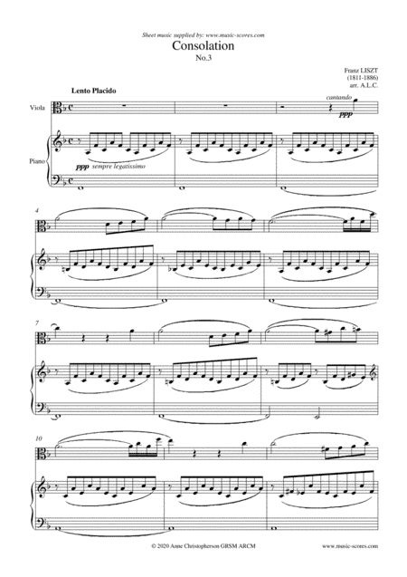 Consolation No. 3 - Viola and Piano (arr. Anne L Christopherson GRSM ARCM)