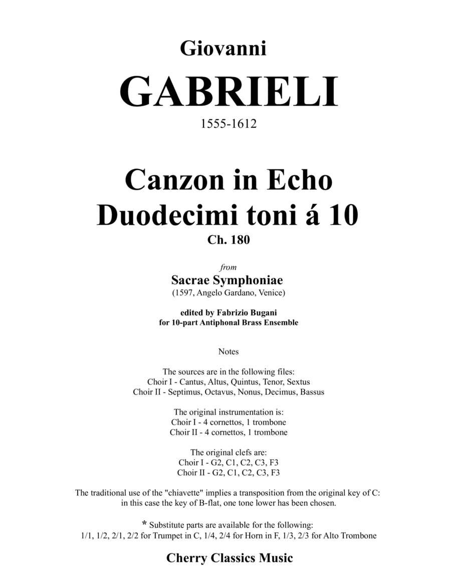 Canzon in Echo Duodecimi toni a 10 for Brass Ensemble (arr. Fabrizio Bugani)