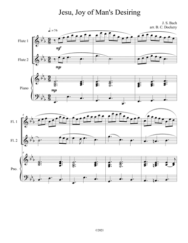 Jesu, Joy of Man's Desiring (Flute Duet) with optional piano accompaniment (arr. B. C. Dockery)
