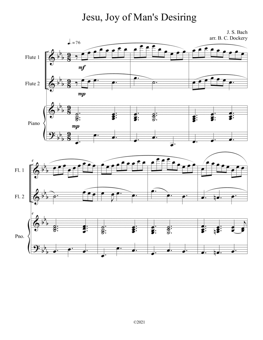 Jesu, Joy of Man's Desiring (Flute Duet) with optional piano accompaniment (arr. B. C. Dockery)