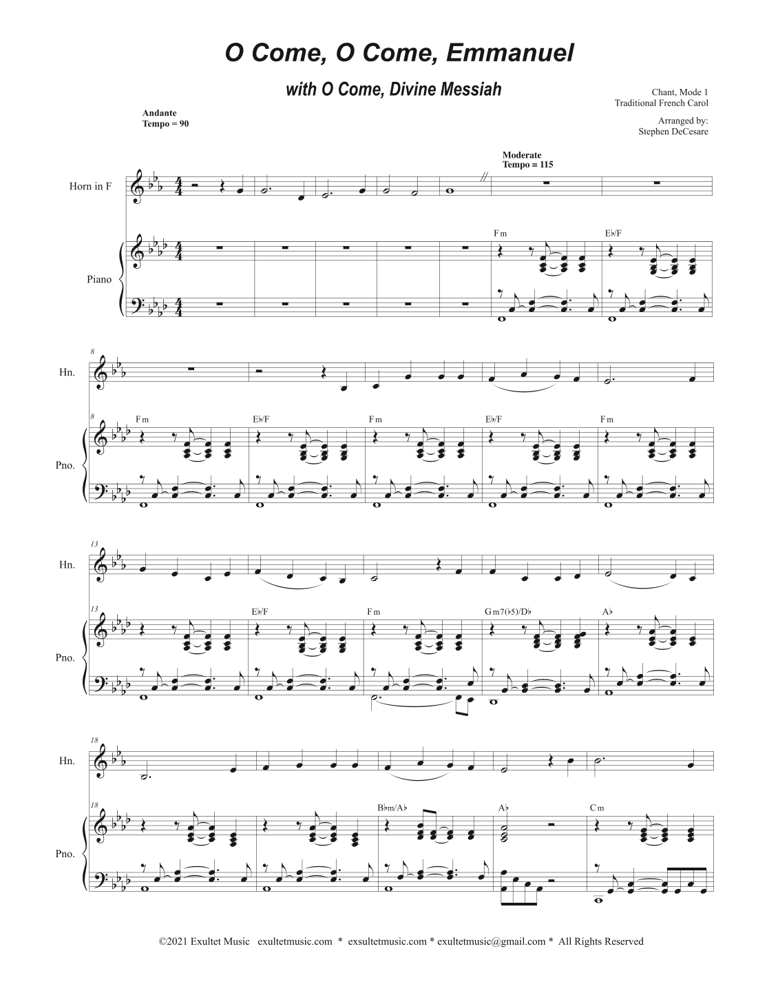 O Come, O Come, Emmanuel (with "O Come, Divine Messiah") (French Horn solo and Piano) (arr. Stephen DeCesare)