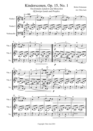 Kinderscenen, Op 15 No 1: Von fremden Ländern und Menschen: Of foreign Lands & Peoples. String trio (arr. Chris Jack)