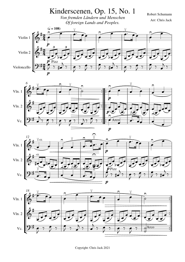 Kinderscenen, Op 15 No 1: Von fremden Ländern und Menschen: Of foreign Lands & Peoples. String trio (arr. Chris Jack)