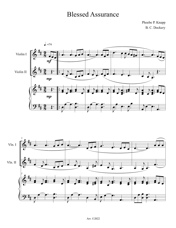 Blessed Assurance (Violin Duet with Piano Accompaniment) (arr. B. C. Dockery)