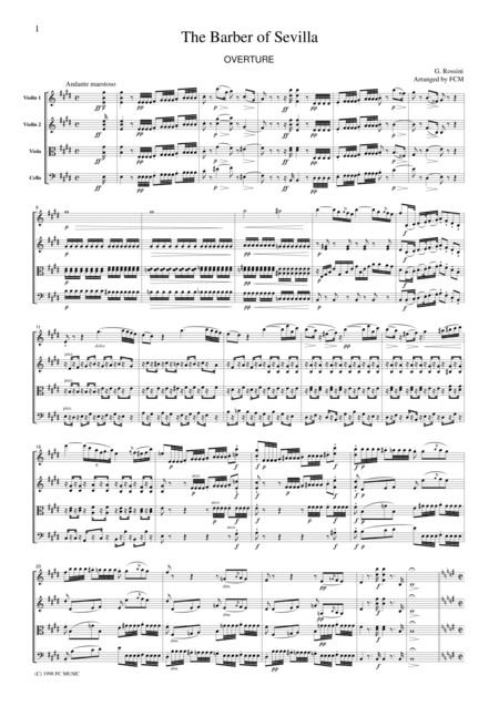 Rossini  Overture to The Barber of Seville, for string quartet, CR101 (arr. FCMUSIC)