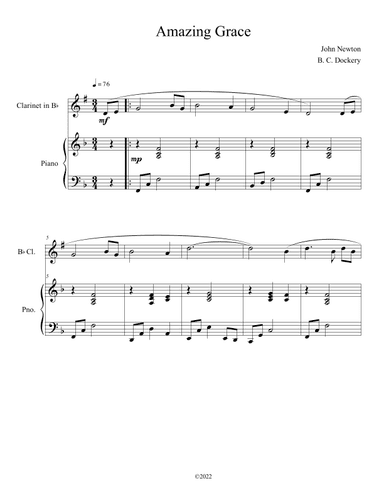 Amazing Grace (Solo Clarinet with Piano Accompaniment) (arr. B. C. Dockery)